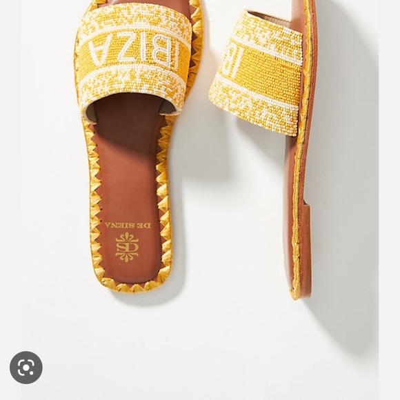 Anthropologie Ibiza Slides sandals new size 38 yellow beaded - Picture 3 of 4